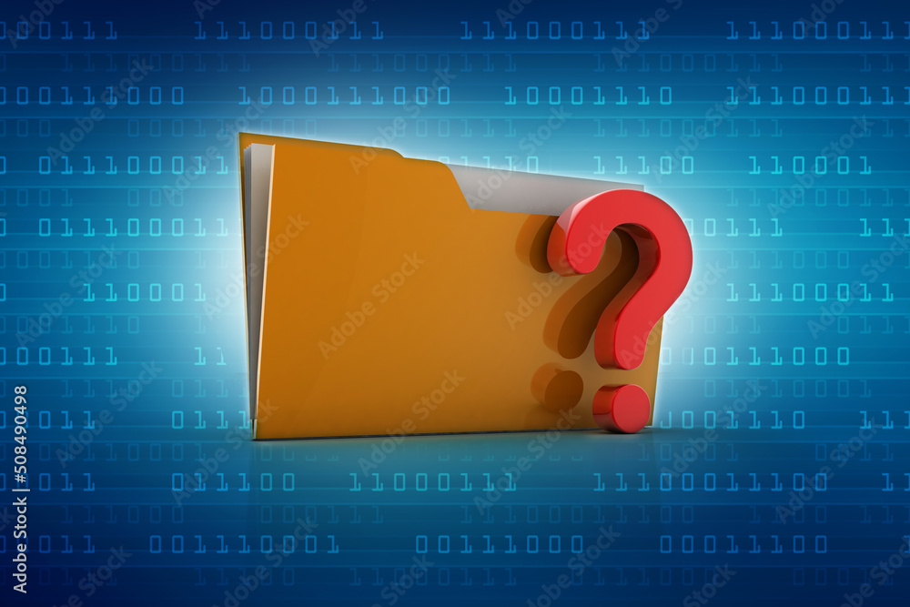 Poster 3d rendering file folder with question symbol