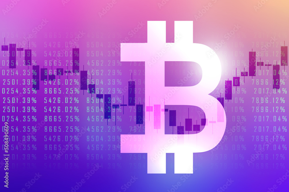 Poster 2d rendering stock market online business concept. business graph with bit coin