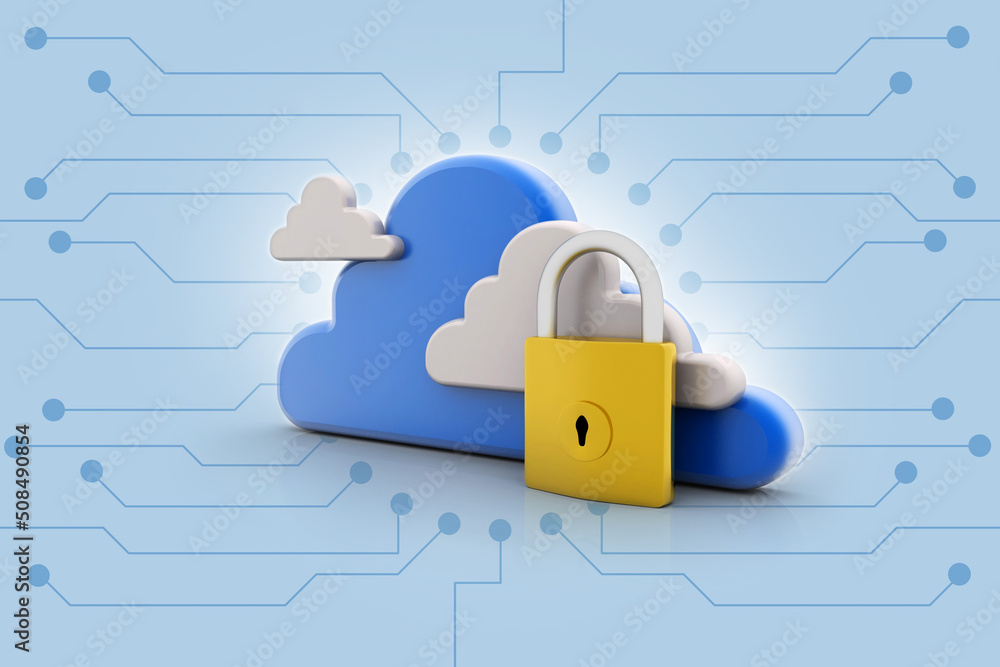 Poster 3d rendering cloud computing, security
