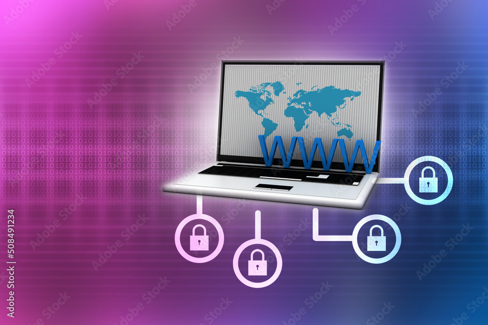 Poster 3d rendering laptop with login text