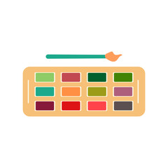 Paints and brush. Set of elements for drawing. Vector isolated illustration in flat style. Tools for work of artist, creativity