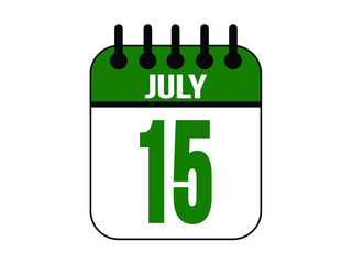 July 15 calendar icon with day of month in green.