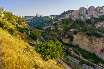 Fototapeta na wymiar Nahal HaGiborim (Wadi Rushmiya) valley and road, in Haifa