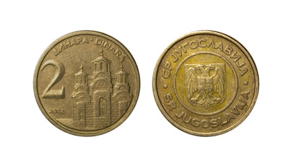 2 Yugoslav dinars of 2002 - obrazy, fototapety, plakaty