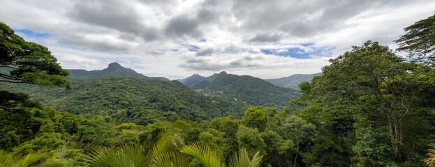 Panoramic view of the Tijuca Forest with cloudy day.