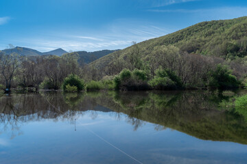 Obraz premium Reflection of the forest trees in the lake. Riaño. León. spain