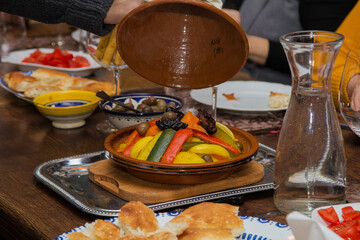 Dish with stewed vegetables in an oriental style restaurant