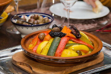 Dish with stewed vegetables in an oriental style restaurant