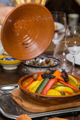Dish with stewed vegetables in an oriental style restaurant
