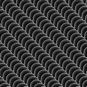 Monochrome Wavy Diagonal Pattern of Oval Structures with Optical Illusion. Vector Seamless Pattern with Pattern in Swatches.