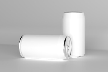 3d render mockup empty white tins for wine, beer, soft drinks