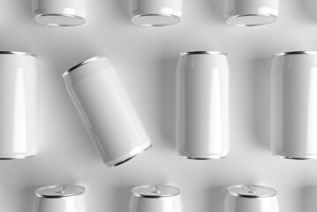 3d render mockup empty white tins for wine, beer, soft drinks