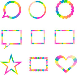 Colorful frame set. Decorative rainbow color border frames collection. Isolated icon include speech bubble; circle; rectangle; square; star; heart. Vector; illustration; EPS10