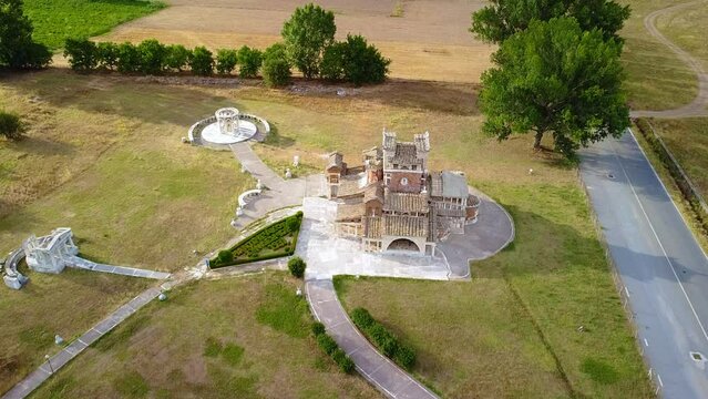Aerial view of Ancient Mantineia ruins in Arcadia region in Greece