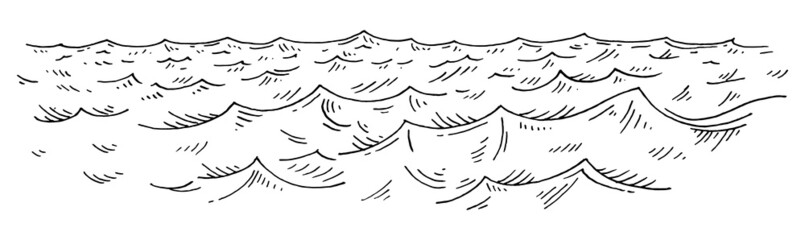 Sea waves. Vintage vector engraving black illustration. Isolated on white