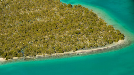 Mangroves and turquoise water at Al Reem island in Abu Dhabi, UAE