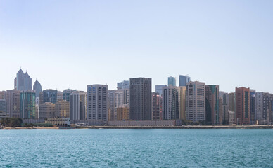 Water and Abu Dhabi  skyline in the background, UAE