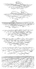 Sea waves. Vintage vector engraving black illustration. Isolated on white