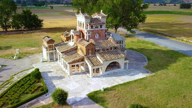 Aerial view of Ancient Mantineia ruins in Arcadia region in Greece