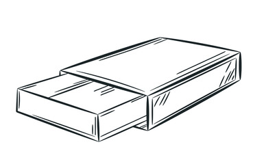 Cardboard matchbox. Doodle sketch style. A simple line drawing of a box. Isolated vector illustration.