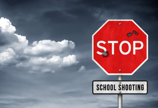 Stop school shooting - road sign