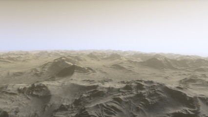 Fototapeta premium Mars like red planet, with arid landscape, rocky hills and mountains, for space exploration and science fiction backgrounds.