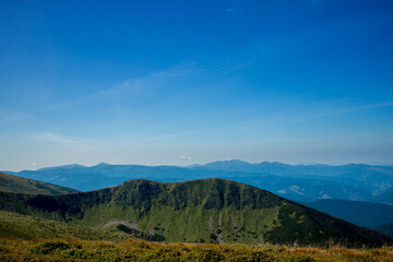 View of the blue sky and mountain landscape. The scene is early in the morning. Mountain natural landscape