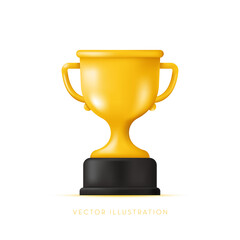 Golden Champion trophy, cup. Winner prize, sports award, success concept. Vector illustration in 3d minimal style