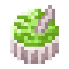 Lime ice cream cup pixel art. Vector illustration.