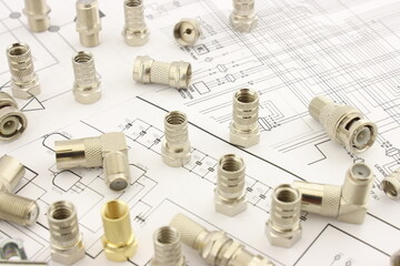 F-connectors for connecting coaxial wires in the electrical diagram.