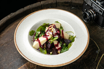 Okroshka on a wooden board 
