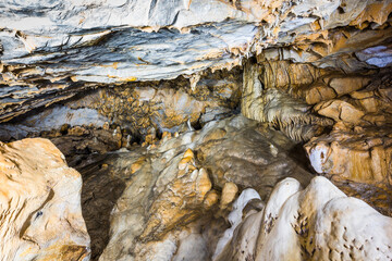 Rock formations inside a natural karst cave