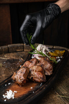 Tibon steaks on a wooden board
