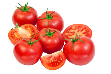 ripe tomatoes on a white background. the concept of cooking tomato sauce. red vegetables on a light texture. juicy pink tomatoes on the table