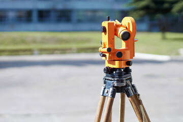 Theodolite a precision optical instrument for measuring angles between designated visible points on...