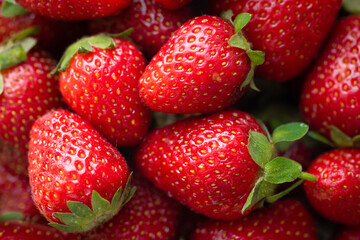 Strawberry background. Fresh organic berries close up. Food background