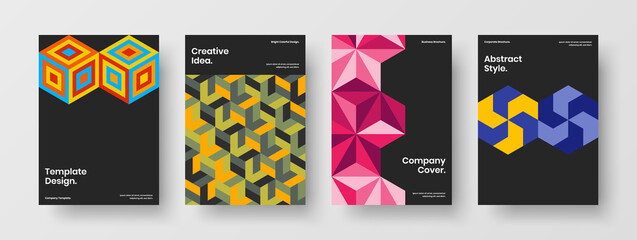 Creative mosaic hexagons company identity template set. Isolated booklet A4 vector design layout bundle.