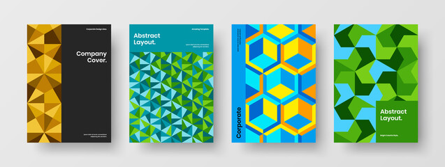 Colorful geometric shapes banner concept collection. Minimalistic pamphlet A4 design vector layout composition.