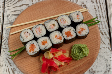 sushi ona wooden background