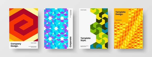 Fototapeta premium Minimalistic mosaic pattern poster concept set. Creative company brochure design vector layout collection.