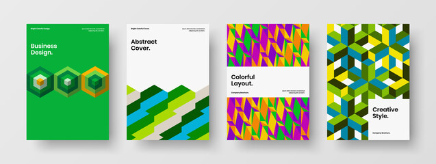 Fototapeta premium Modern book cover design vector layout collection. Original geometric tiles placard concept bundle.
