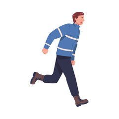 Man Paramedic Rescuer Running Engaged in Life Saving Operation Vector Illustration