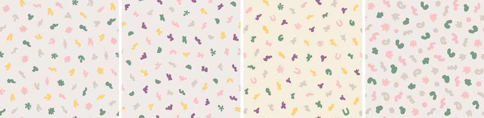 Collection of abstract seamless pattern. Simple organic shapes