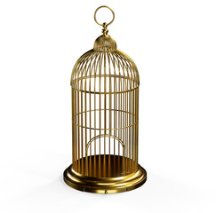 Budgie in a cage isolated on white 3d render