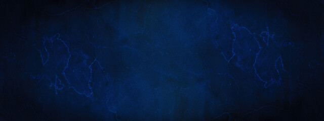 Dark blue colored colorful marbled grunge old aged concrete cement wall or floor texture - Abstract background banner panorama pattern design template