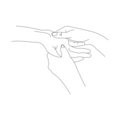 hand massage line art contour, image of basic hand massage movements, hand and body health, concept of care for women's hands through massage