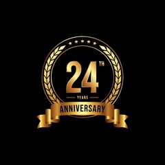 24 years anniversary celebration logotype with golden laurel and wreath, for booklet, leaflet, magazine, brochure poster, banner, web, invitation or greeting card. Vector illustrations.