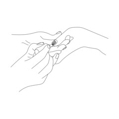 Nail care in a manicure salon, nail painting with nail polish, manicure process. Nail brush, nail polish. Spa beauty treatments.