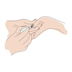 nail painting with nail polish, manicure process. Nail brush, nail polish. Spa beauty treatments. Nail care in a manicure salon