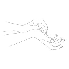 Outline of beautiful female hands, beautiful hand poses isolated on white background, vector for beauty spa design, skin care advertisement, hand care concept